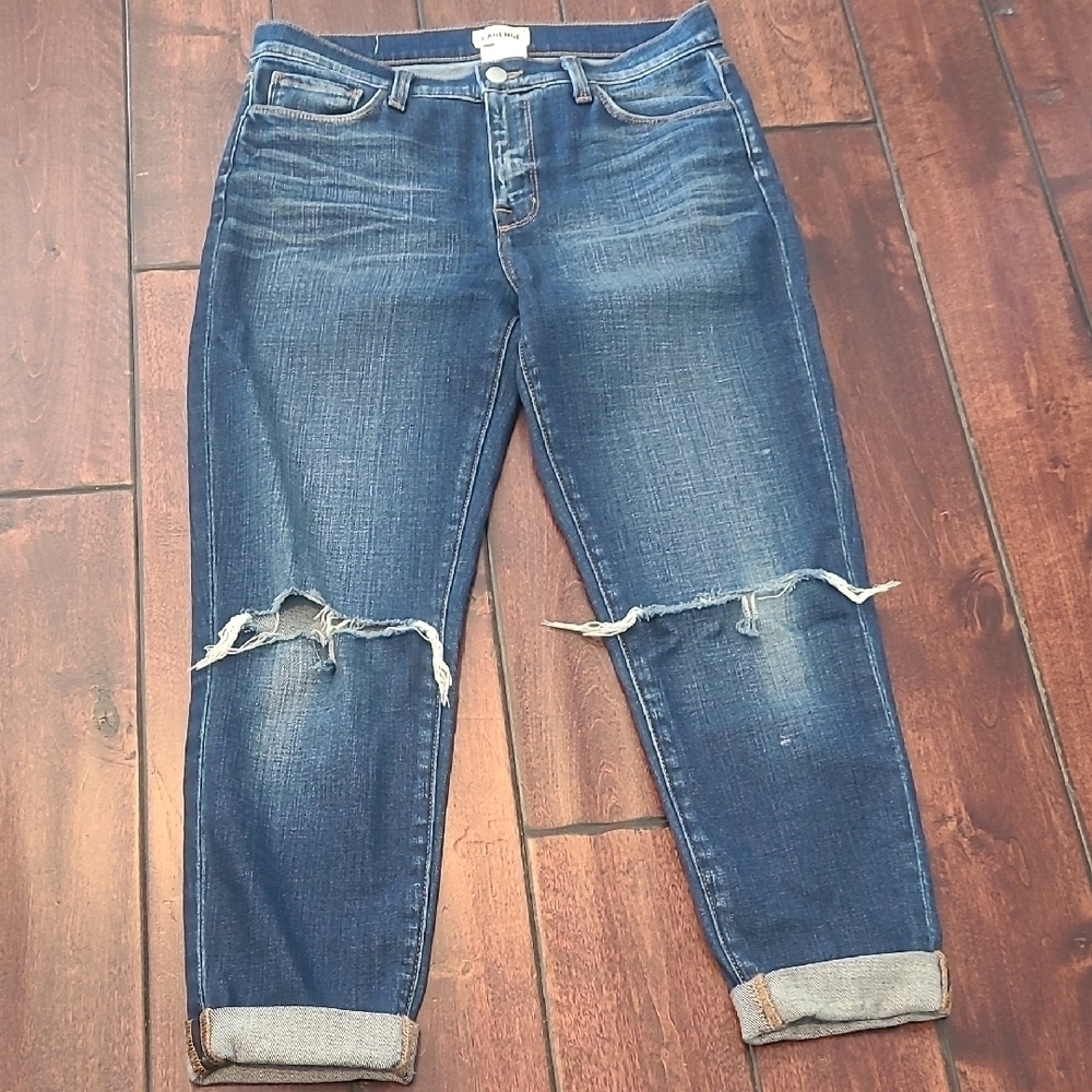 L'Agence Blue Rachel Slim High Rise Distressed Ripped Cropped Jeans Size 27 - Picture 2 of 8